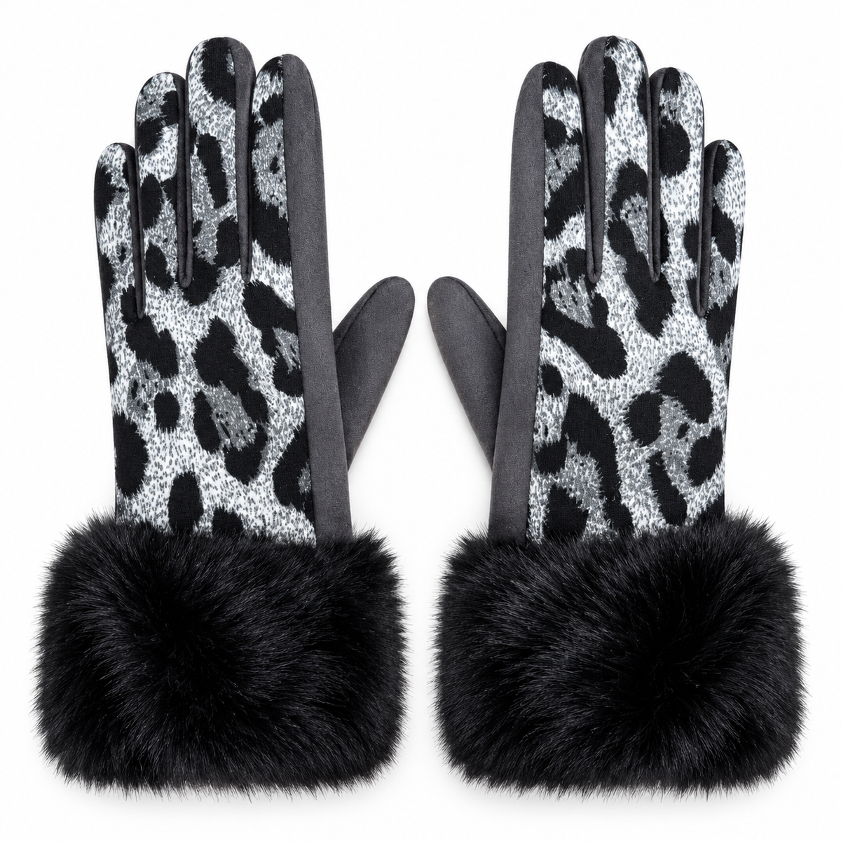 Guanti Donna Animalier con Polsino in Eco Pelliccia e Funzione Touchscreen