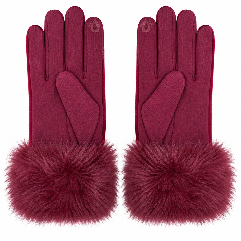Guanti Donna in Velluto con Polsino in Eco Pelliccia e Funzione Touchscreen