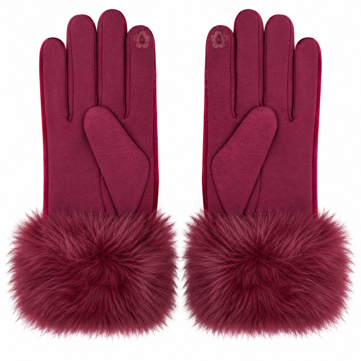 Guanti Donna in Velluto con Polsino in Eco Pelliccia e Funzione Touchscreen