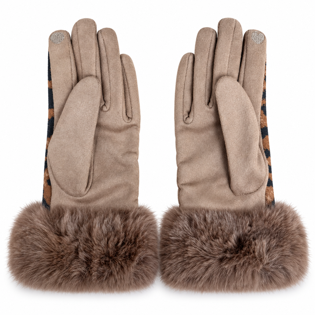 Guanti Donna Animalier con Polsino in Eco Pelliccia e Funzione Touchscreen