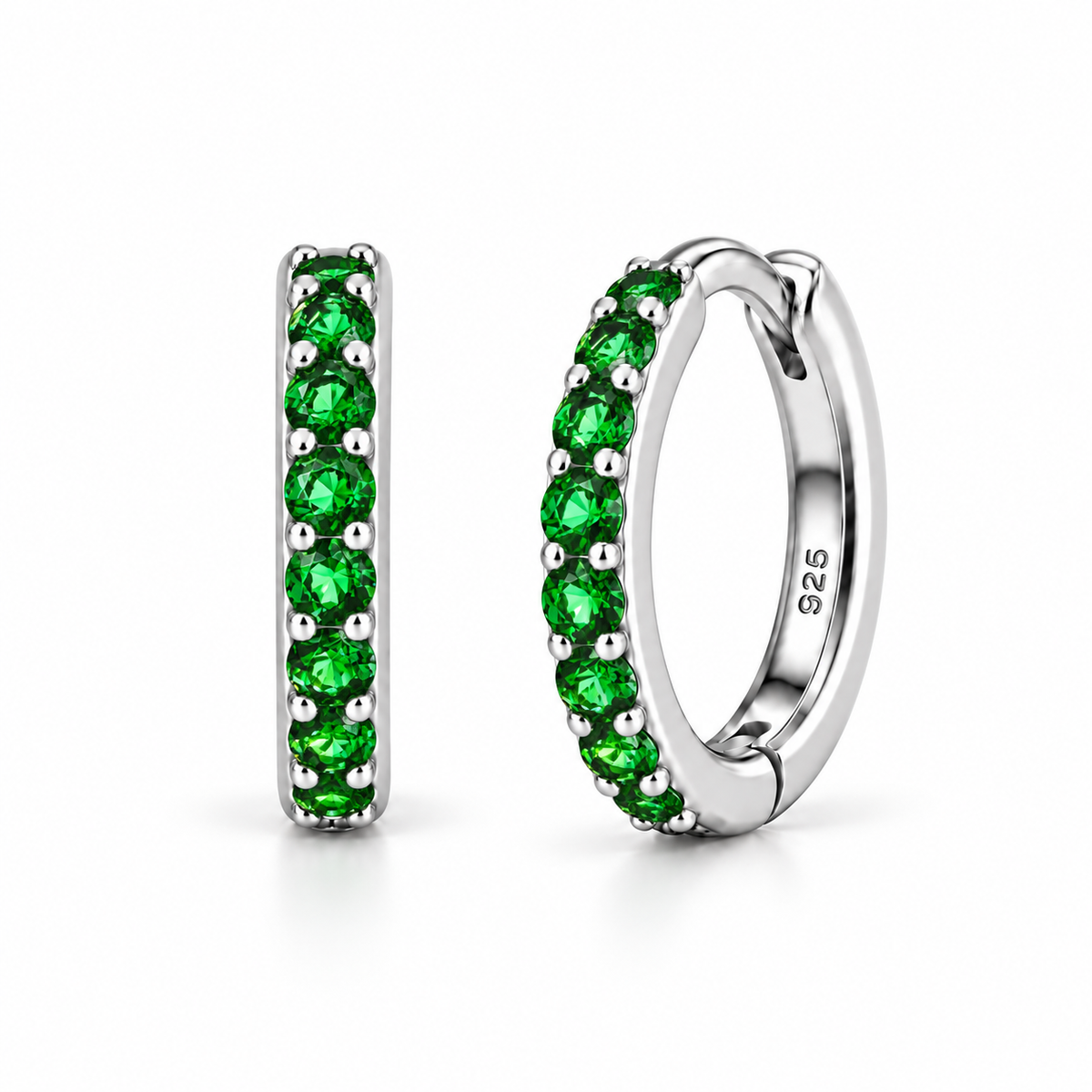 Orecchini a Cerchio Verde in argento 925 in 4 misure