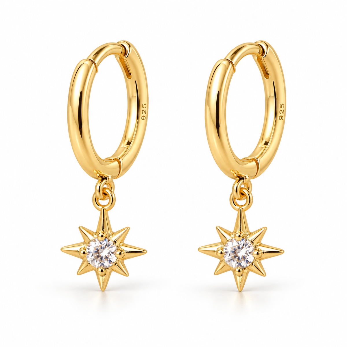 Brincos de Argola com Pendente Estrela Polar em Prata 925