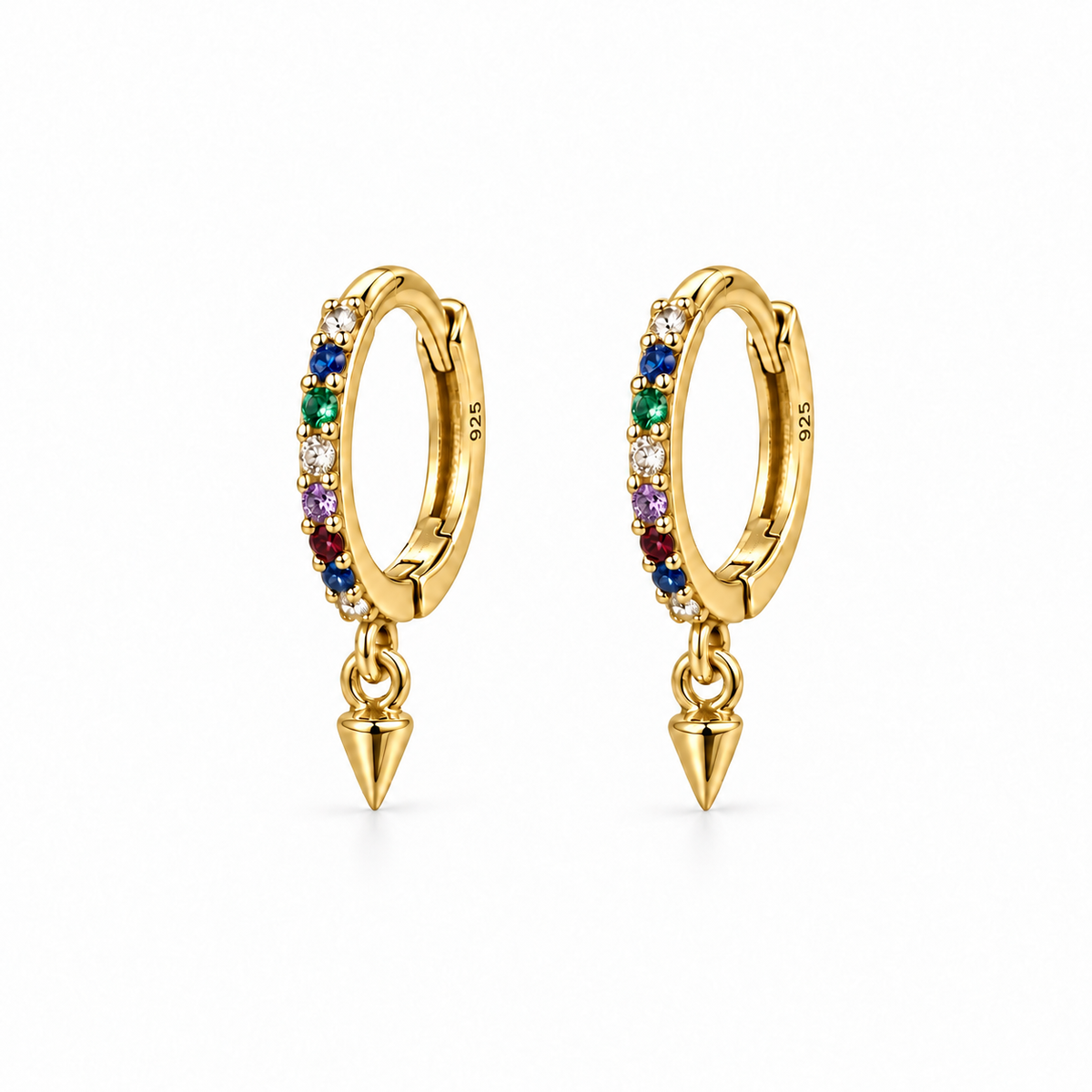 Brincos de Argola com Pendente Cónico em Prata 925 e Strass