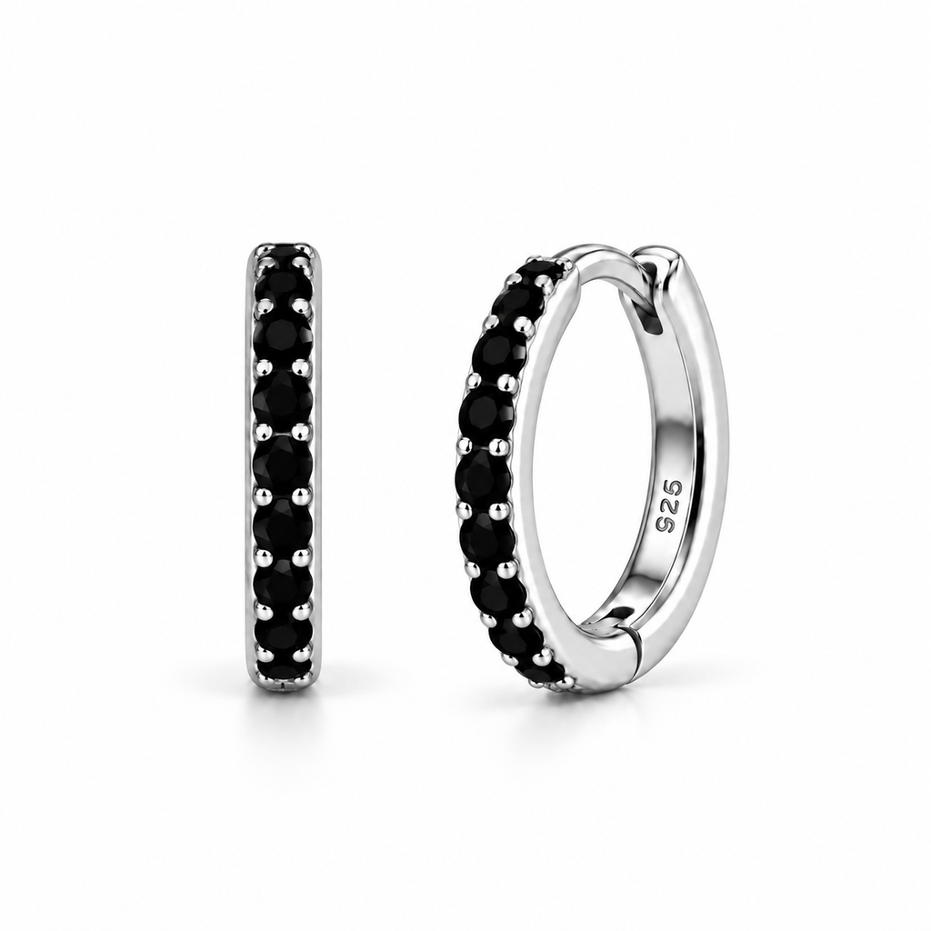 Orecchini a Cerchio Nero in argento 925 in 4 misure