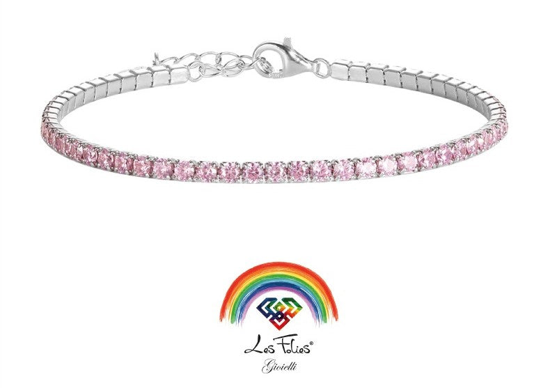 Bracciale tennis rosa in argento 925