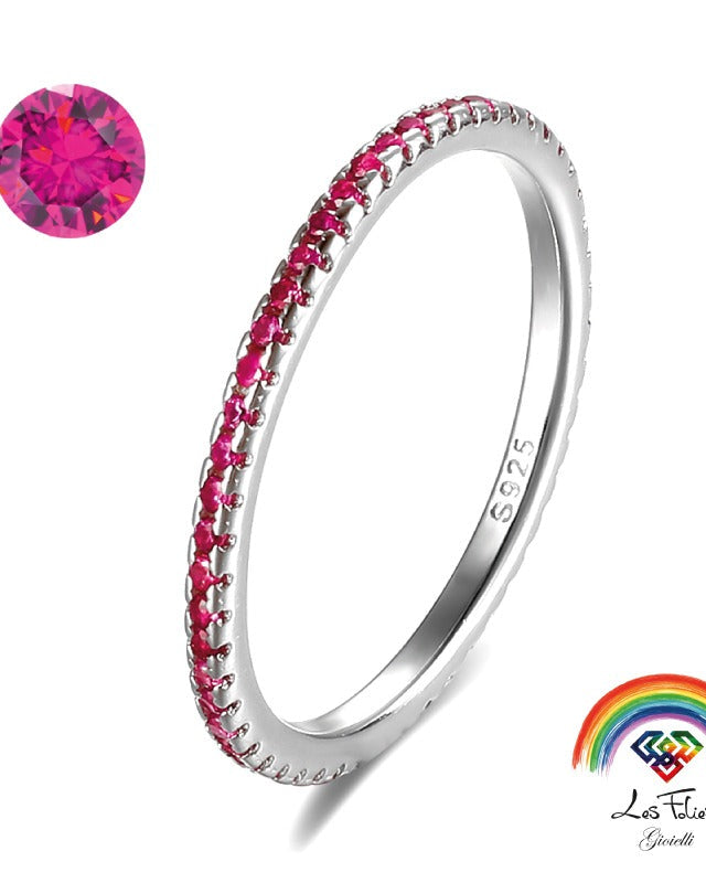 Anello veretta fucsia in argento 925