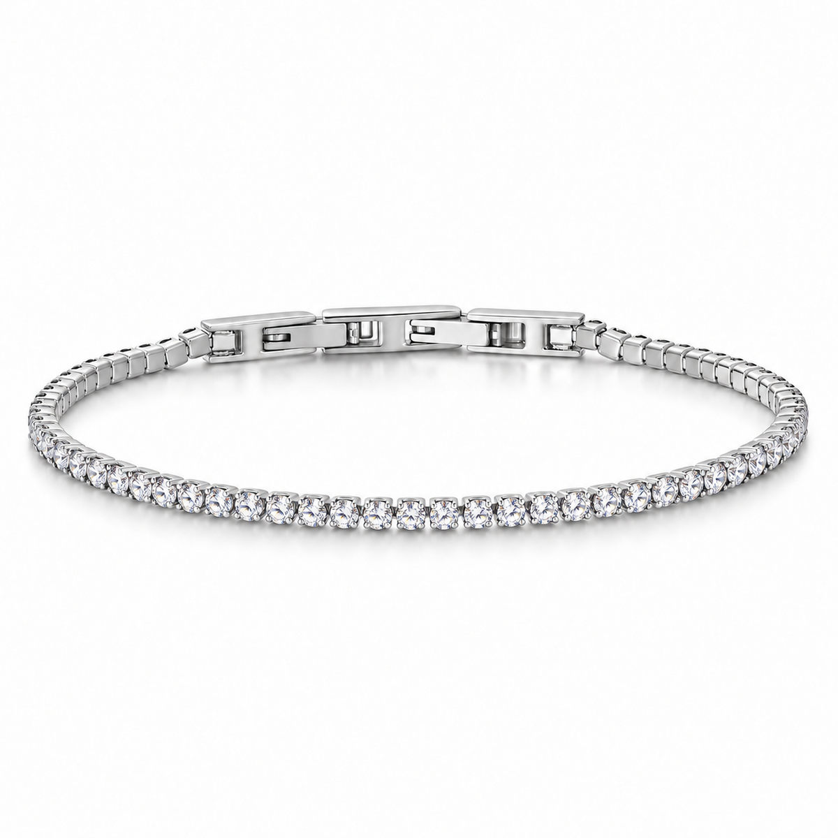 Bracciale Tennis 2mm in acciaio inox con chiusura a scatto unisex