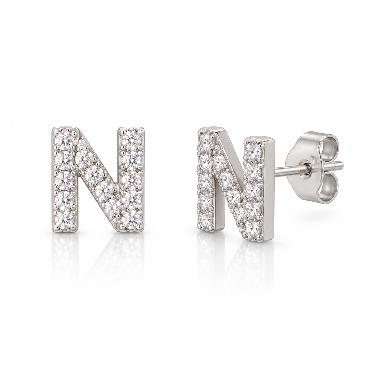Coppia di orecchini Iniziali Lettera con strass crystal in acciaio inox