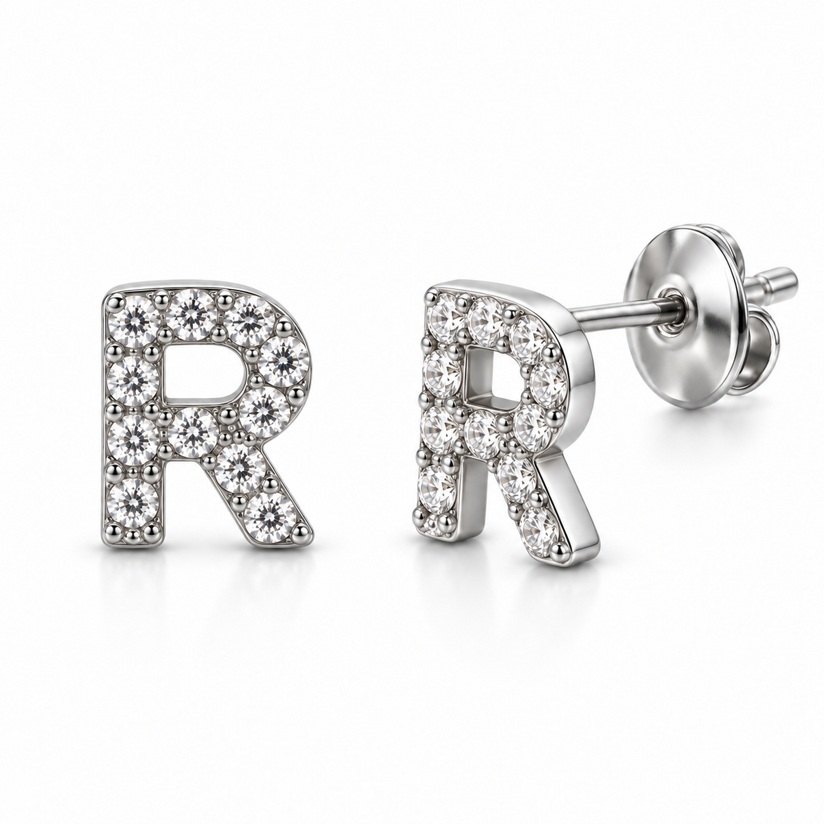 Coppia di orecchini Iniziali Lettera con strass crystal in acciaio inox