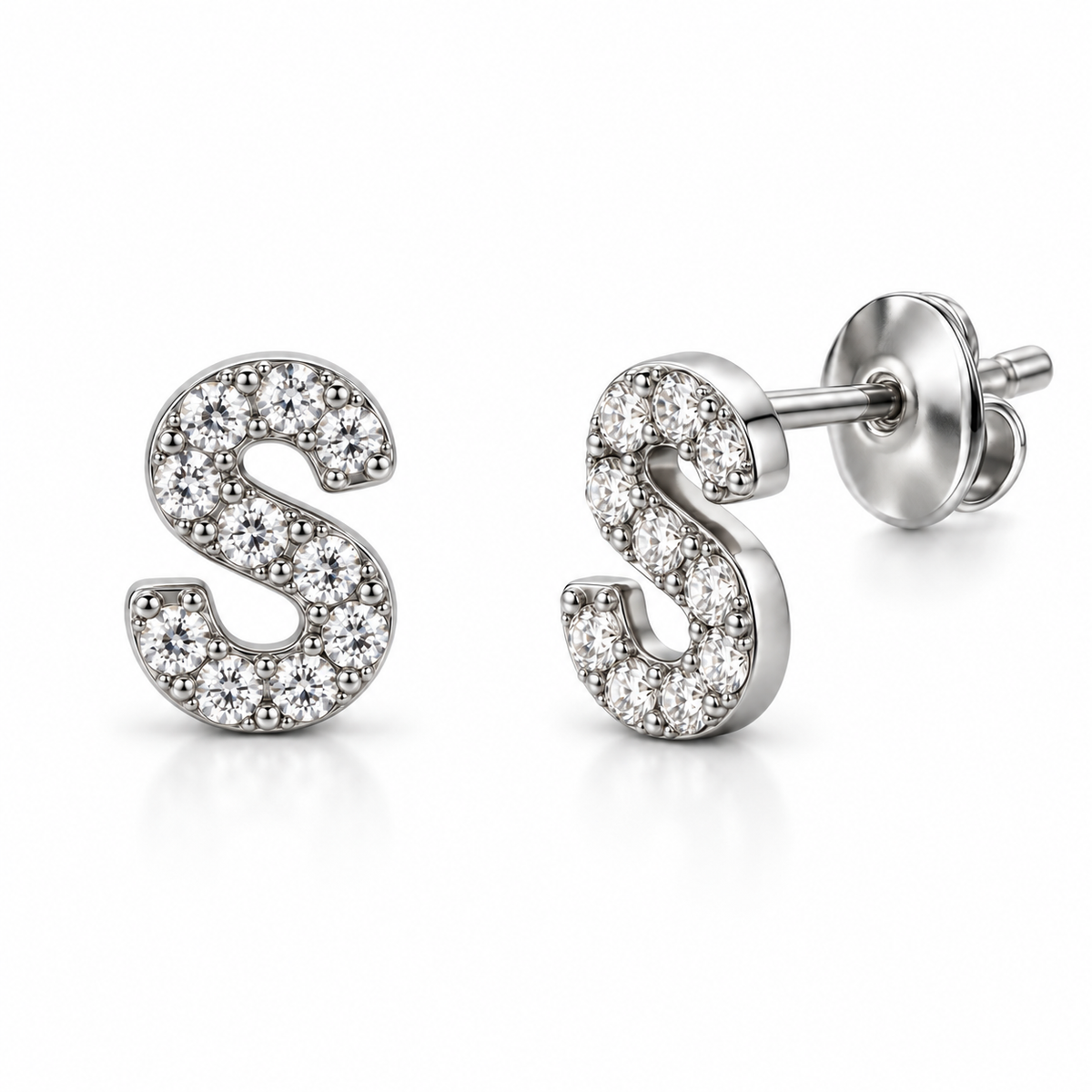 Coppia di orecchini Iniziali Lettera con strass crystal in acciaio inox