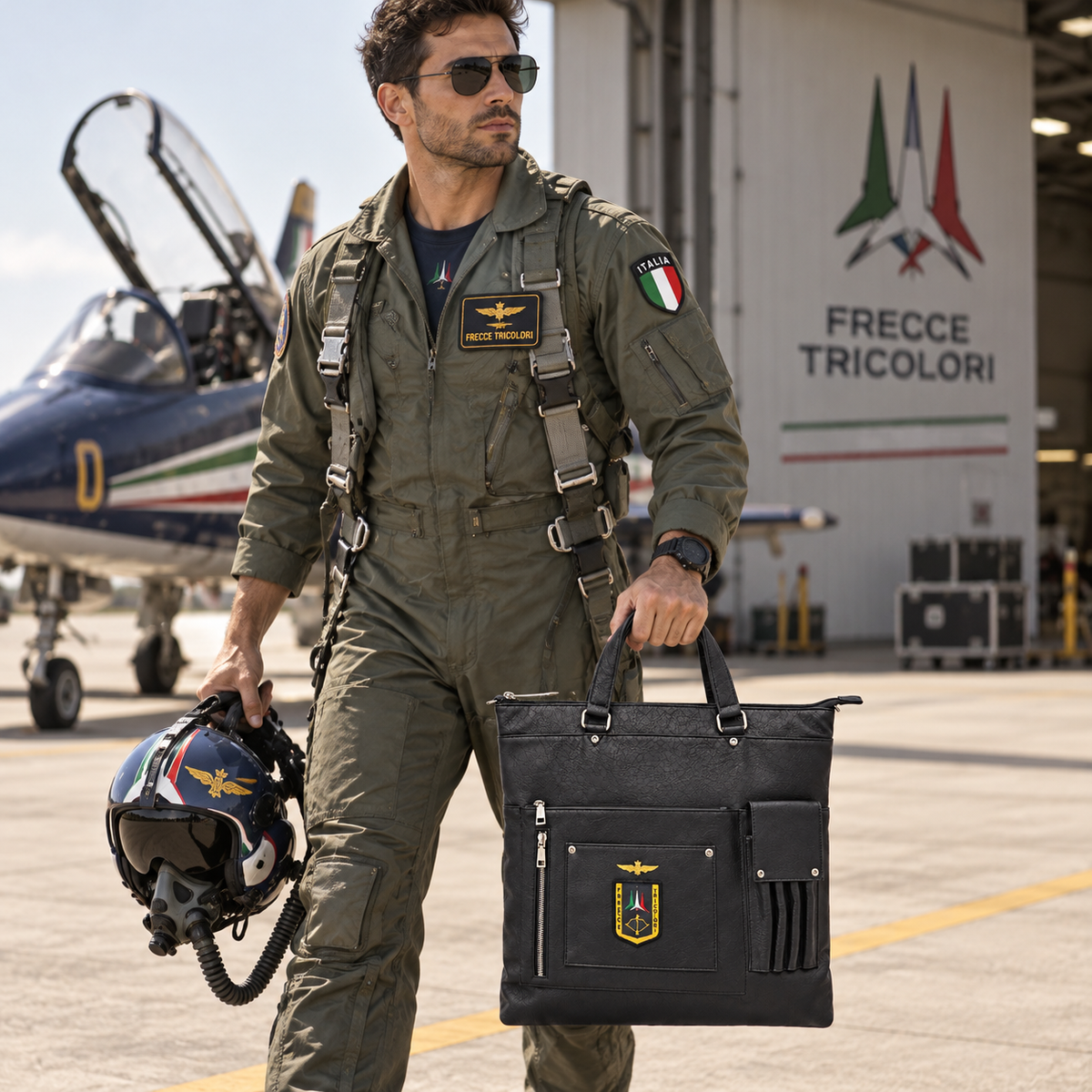 Borsa Portacasco uomo Aeronautica Militare AM473 Pilot in Vera Pelle