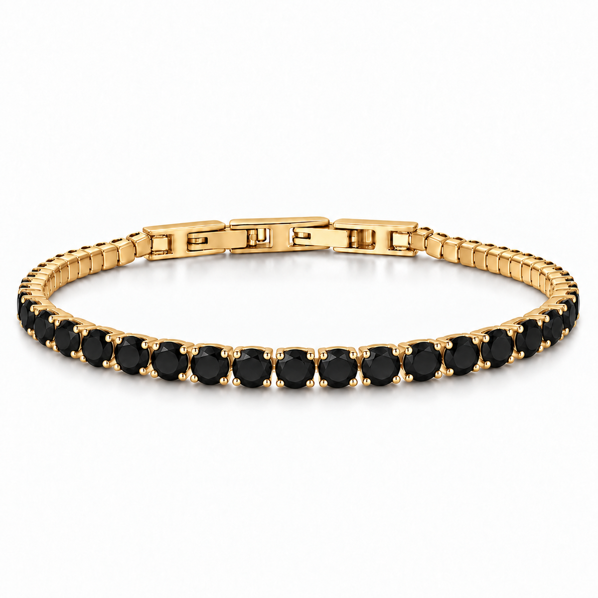 Bracciale Tennis 4mm in acciaio inox placcato oro con chiusura a scatto unisex