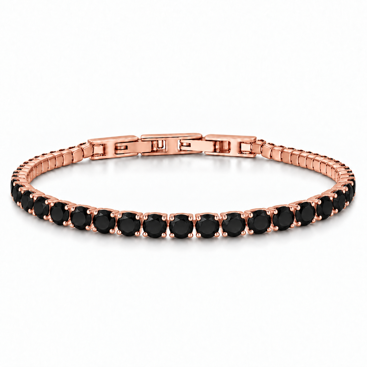 Bracciale Tennis 4mm in acciaio inox placcato oro rosè con chiusura a scatto unisex