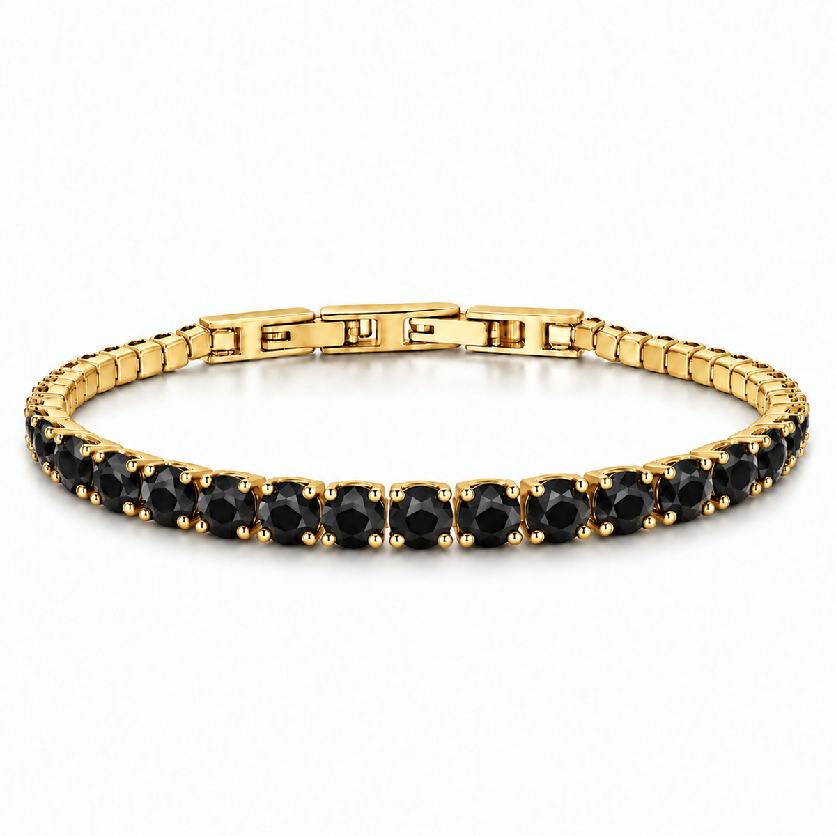 Bracciale Tennis 5mm in acciaio inox placcato oro con chiusura a scatto unisex