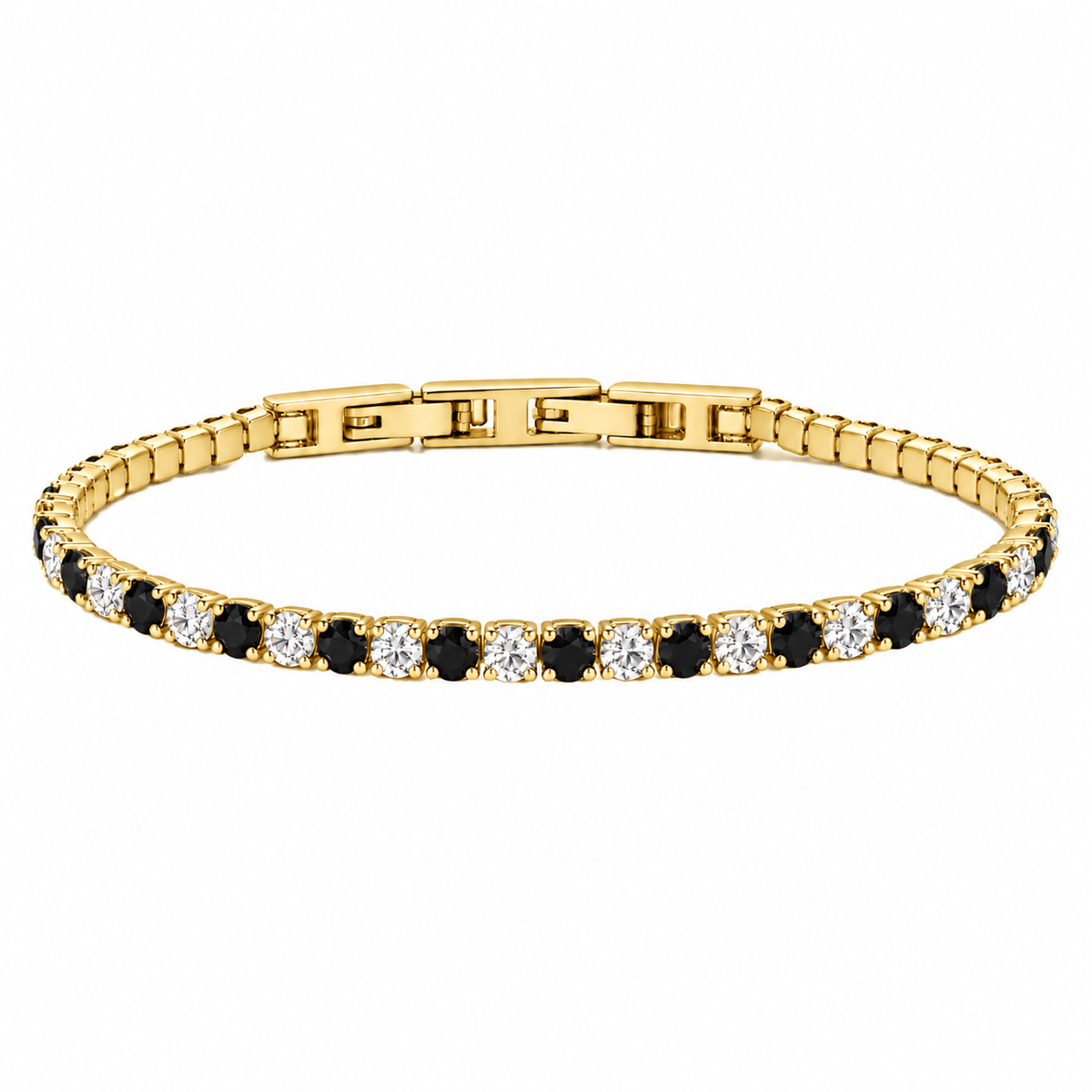 Bracciale Tennis 3mm in acciaio inox bicolor crystal/nero con chiusura a scatto unisex