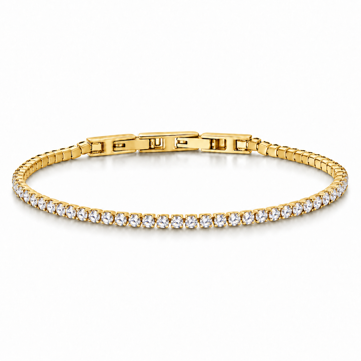 Bracciale Tennis 2mm in acciaio inox placcati oro con chiusura a scatto unisex