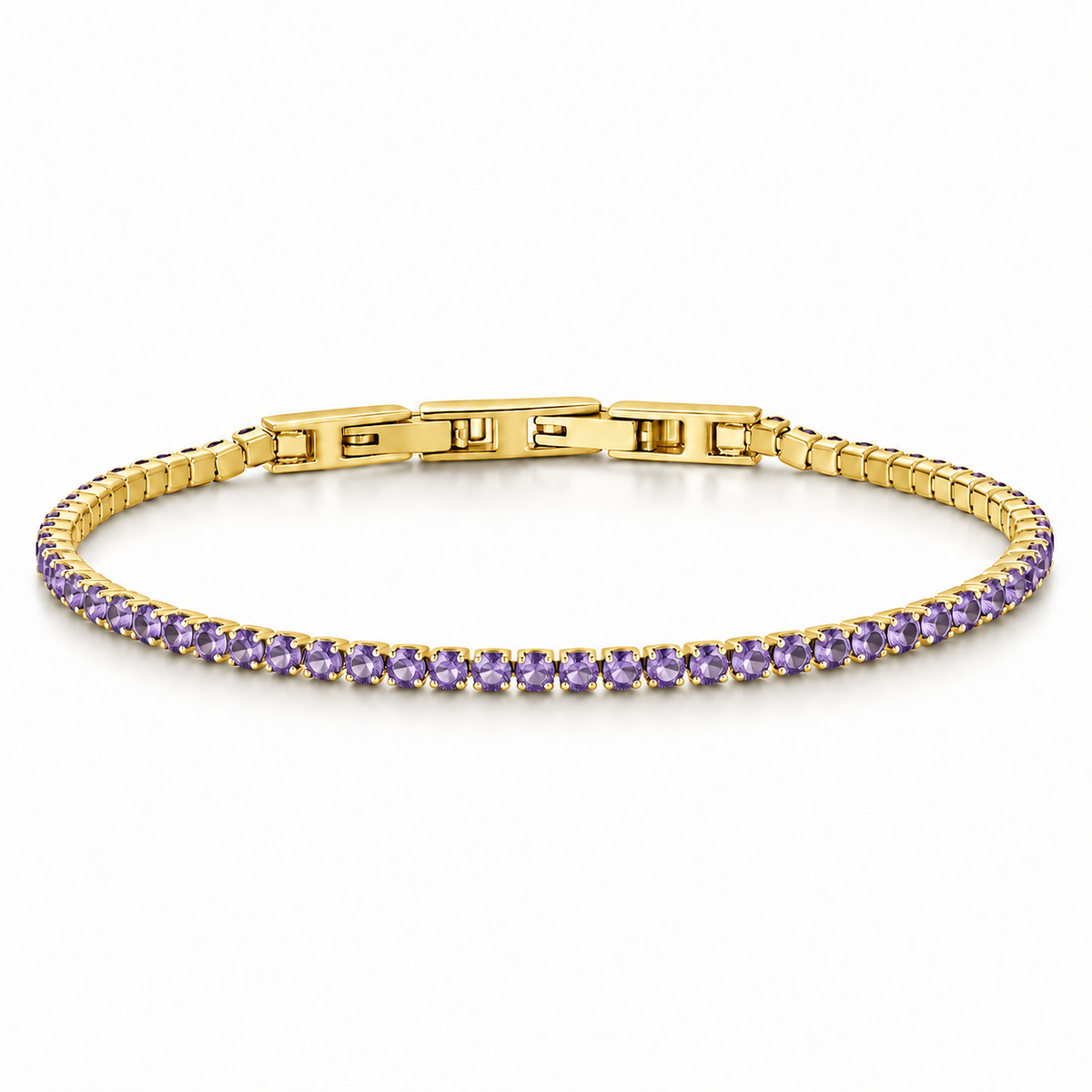 Bracciale Tennis 2mm in acciaio inox placcati oro con chiusura a scatto unisex