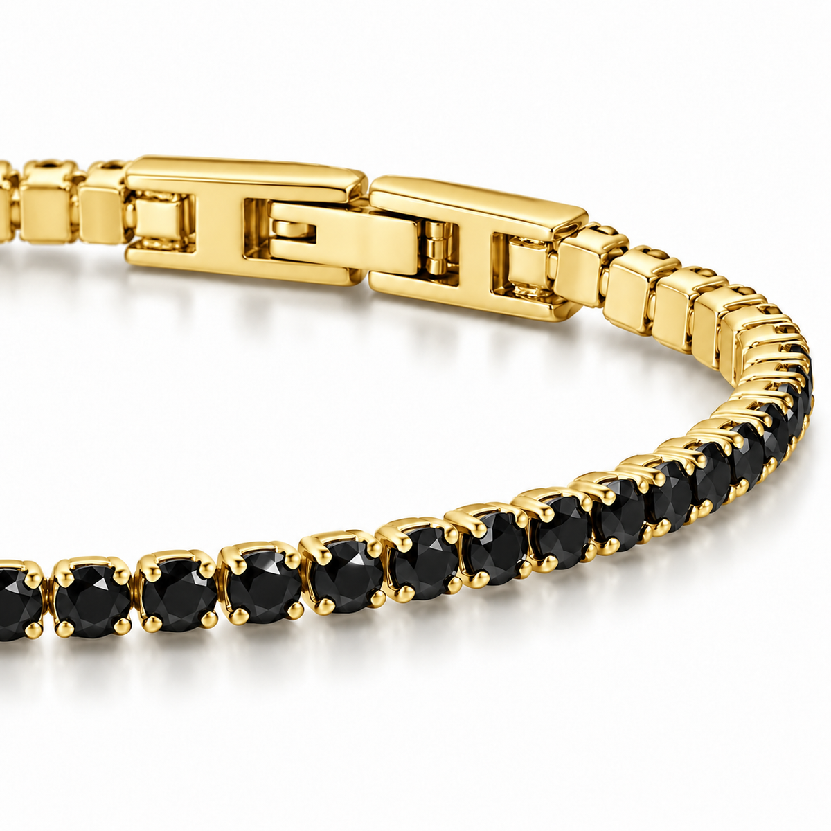 Bracciale Tennis 2mm in acciaio inox placcati oro con chiusura a scatto unisex