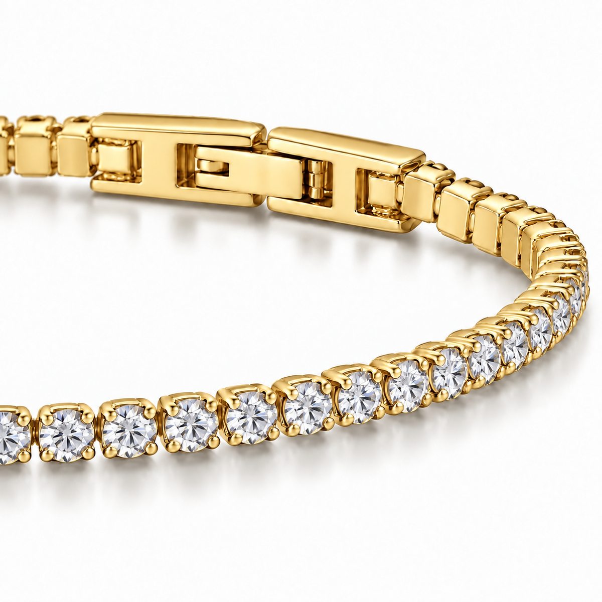 Bracciale Tennis 2mm in acciaio inox placcati oro con chiusura a scatto unisex