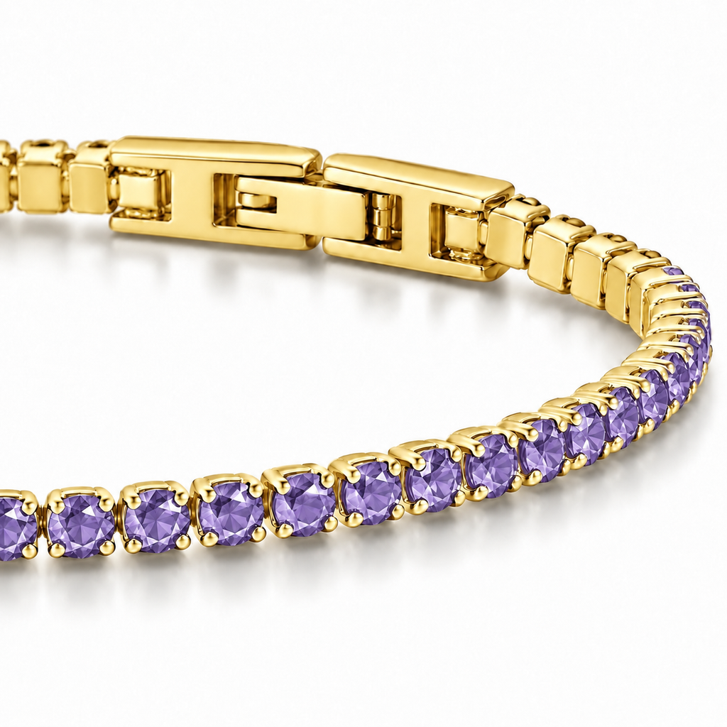 Bracciale Tennis 2mm in acciaio inox placcati oro con chiusura a scatto unisex