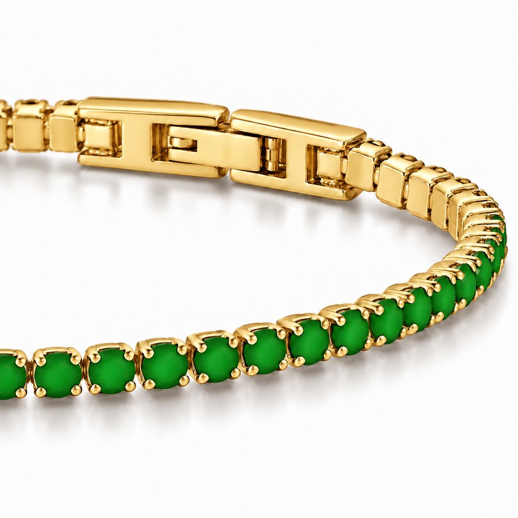Bracciale Tennis 2mm in acciaio inox placcati oro con chiusura a scatto unisex