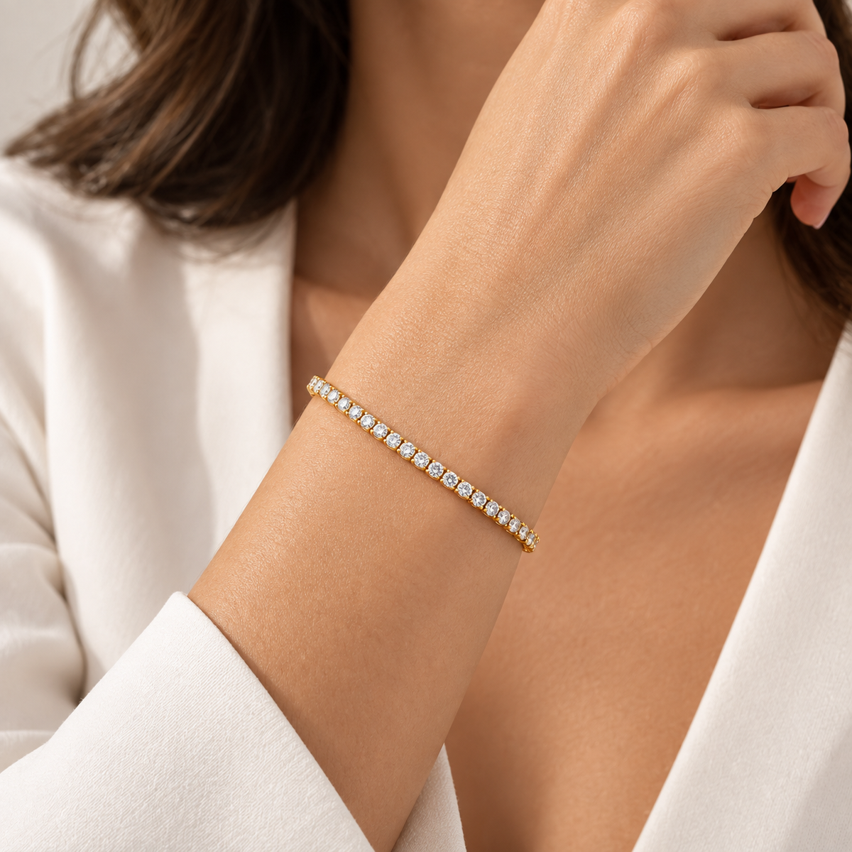 Bracciale Tennis 2mm in acciaio inox placcati oro con chiusura a scatto unisex