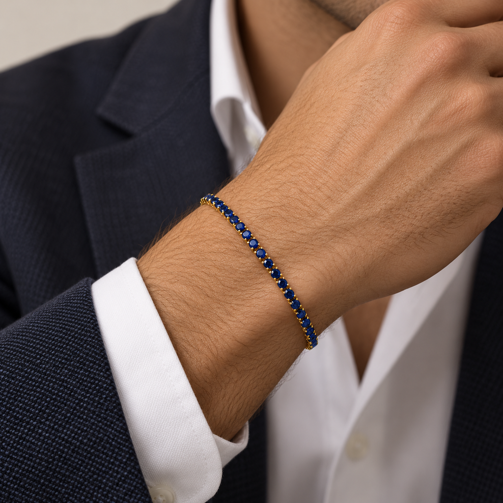Bracciale Tennis 2mm in acciaio inox placcati oro con chiusura a scatto unisex