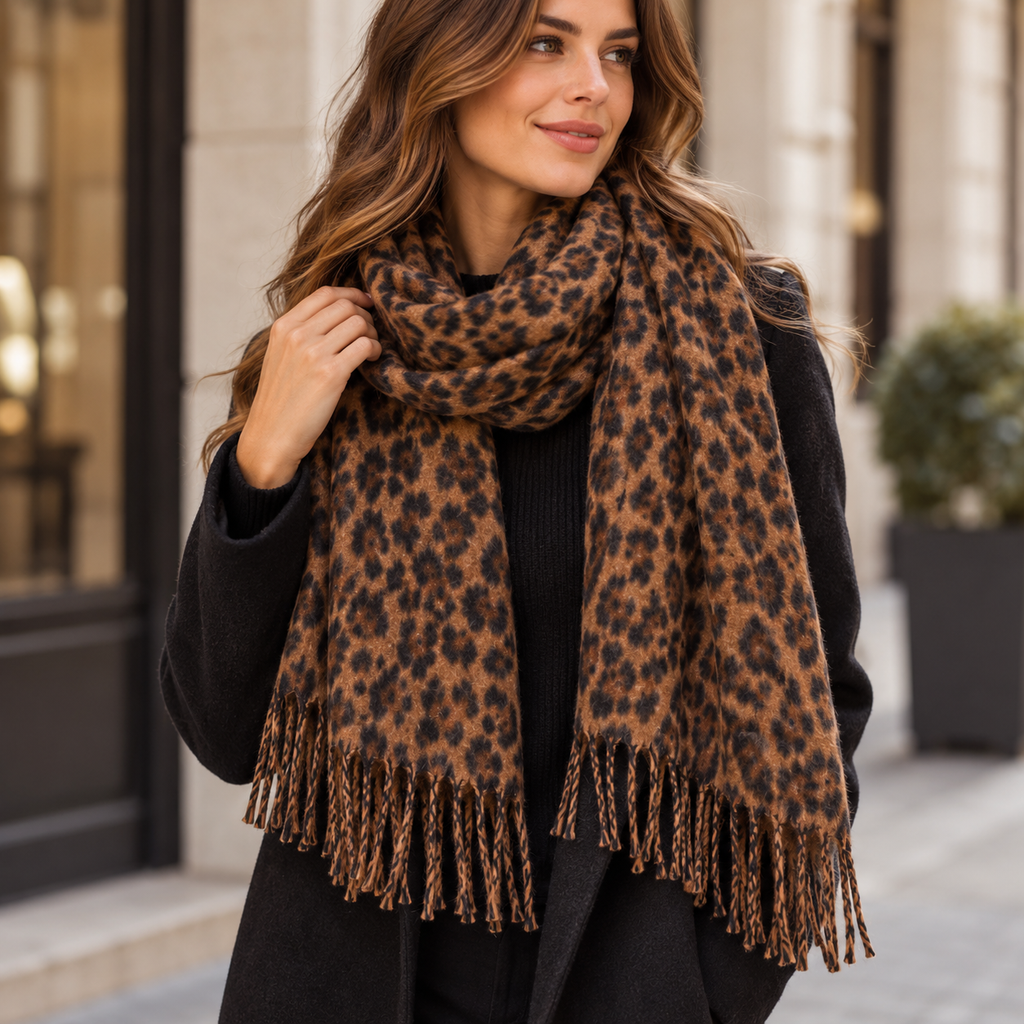Sciarpa Donna Leopardata con Frange