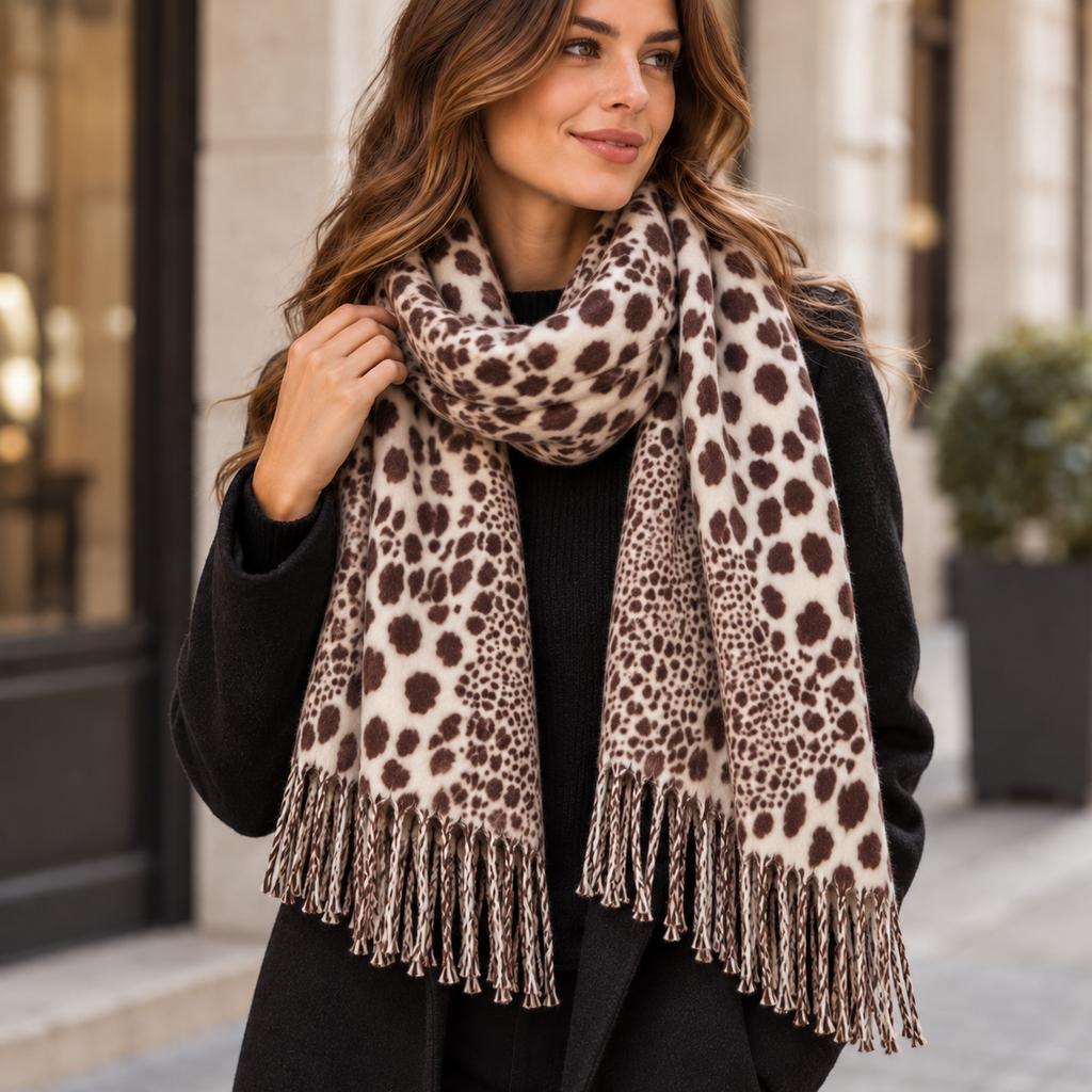 Sciarpa Donna Animalier Sfumata con Frange