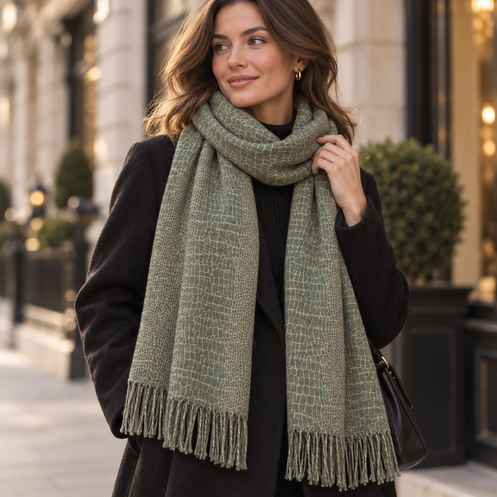 Sciarpa Donna Stampa Cocco con Frange