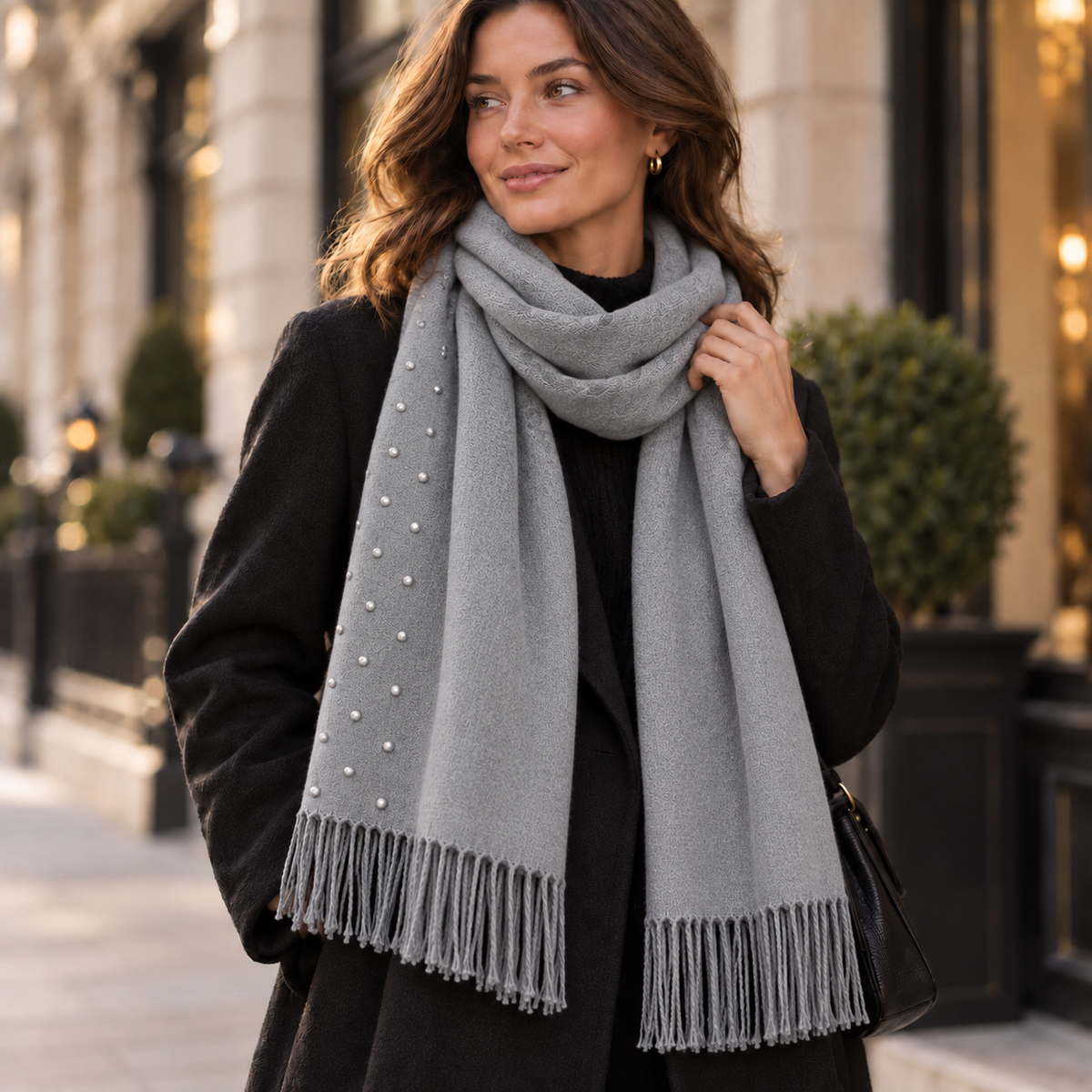 Sciarpa Donna con Perle e Frange