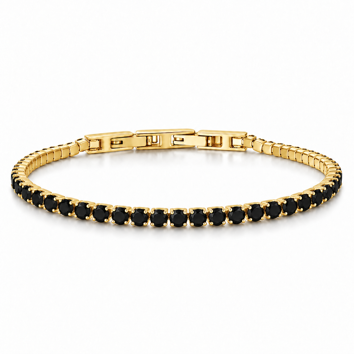 Bracciale Tennis 3mm in acciaio inox placcato oro con chiusura a scatto unisex