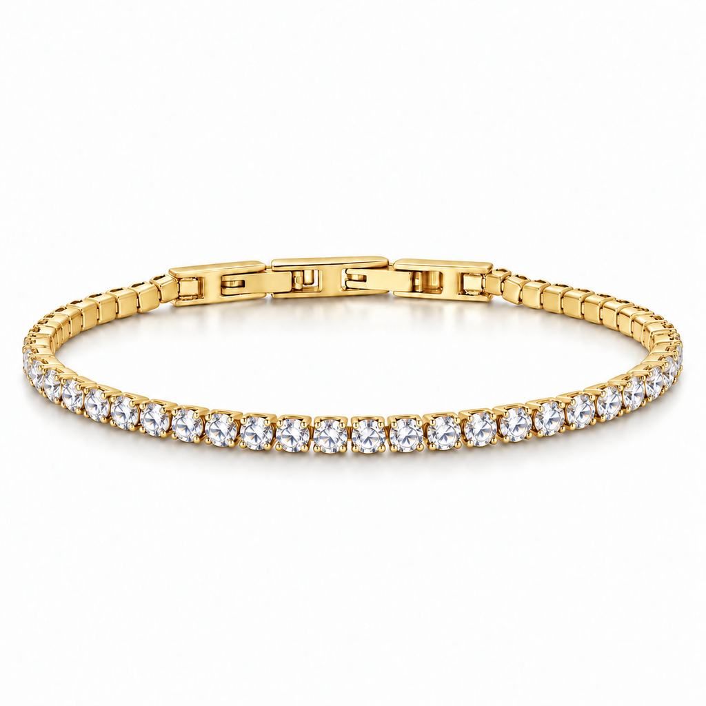 Bracciale Tennis 3mm in acciaio inox placcato oro con chiusura a scatto unisex