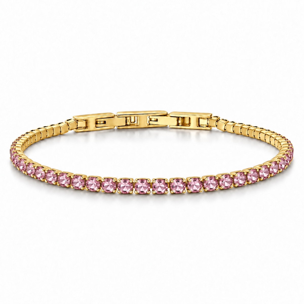Bracciale Tennis 3mm in acciaio inox placcato oro con chiusura a scatto unisex