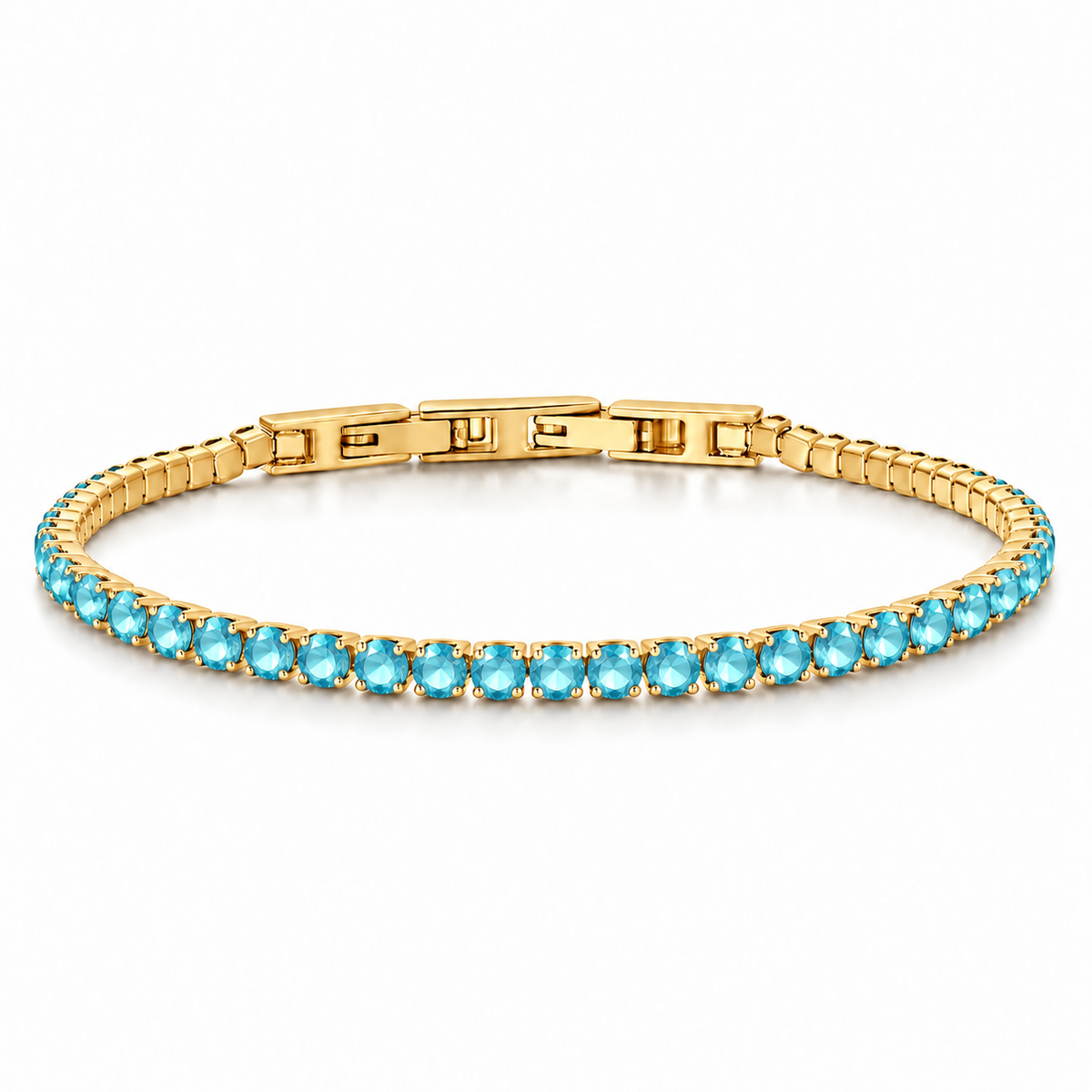 Bracciale Tennis 3mm in acciaio inox placcato oro con chiusura a scatto unisex