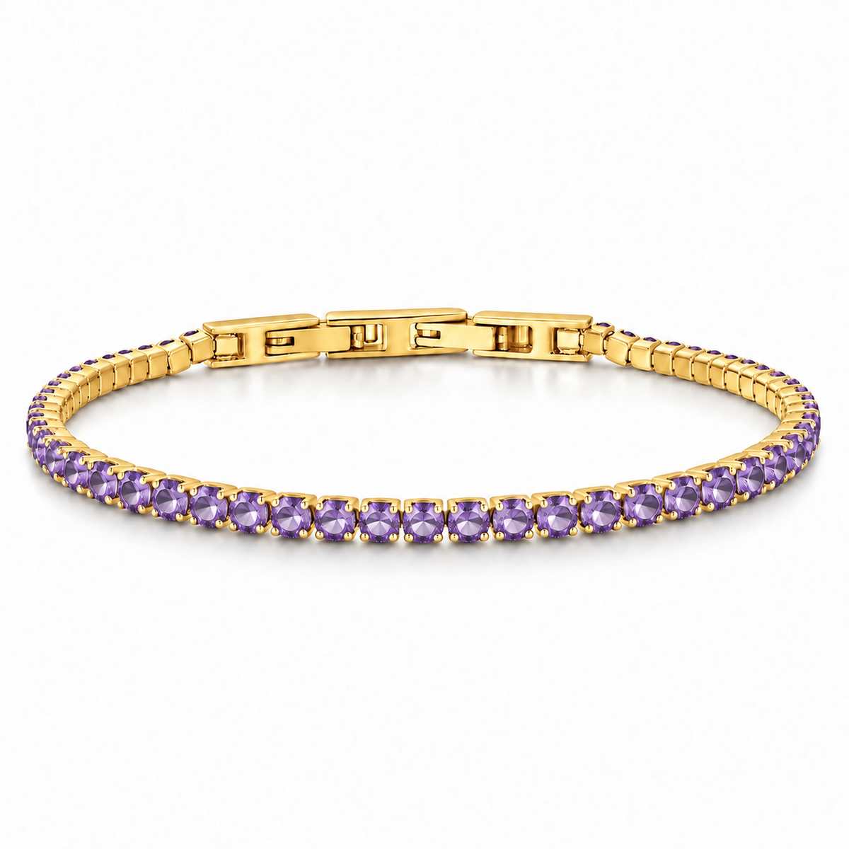 Bracciale Tennis 3mm in acciaio inox placcato oro con chiusura a scatto unisex