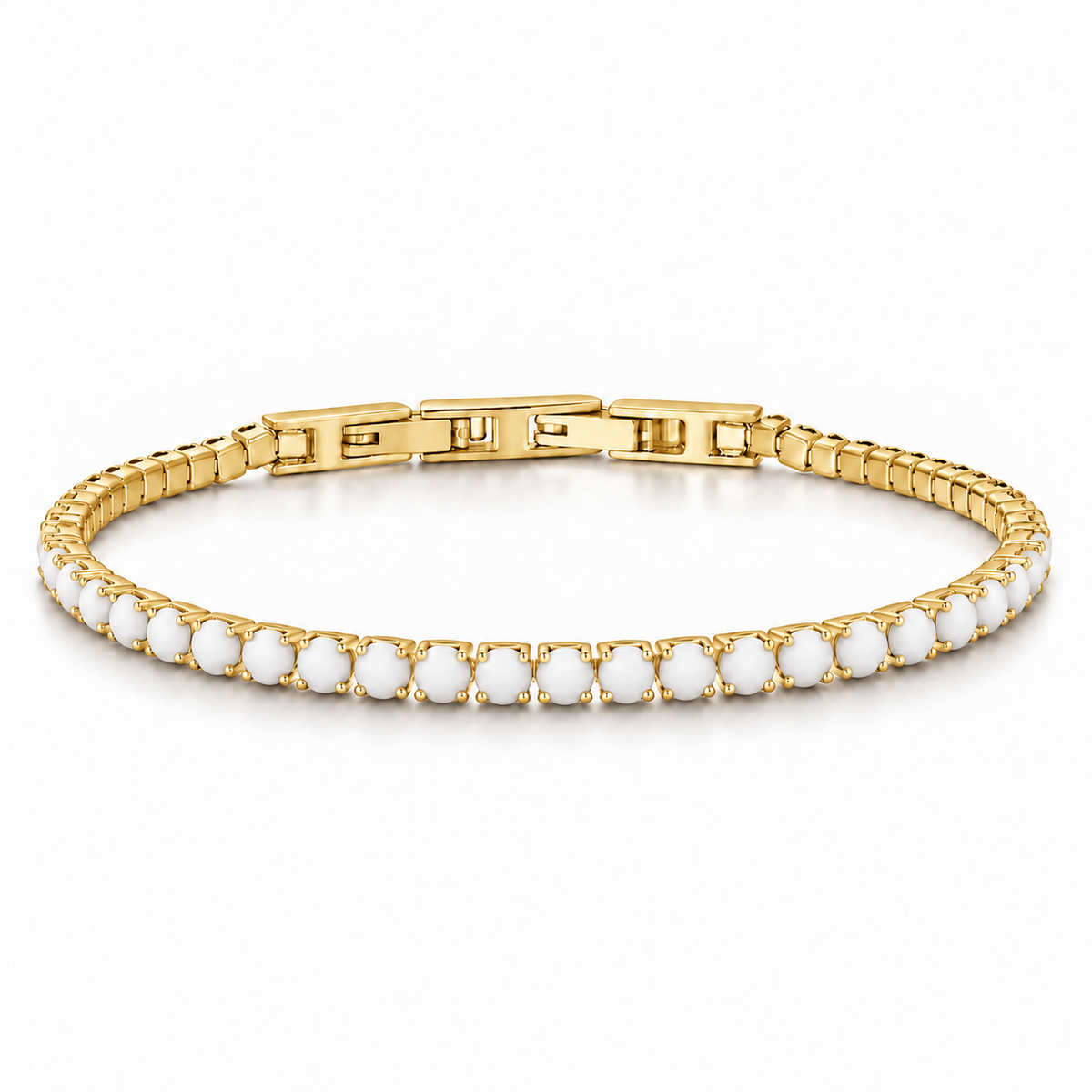 Bracciale Tennis 3mm in acciaio inox placcato oro con chiusura a scatto unisex