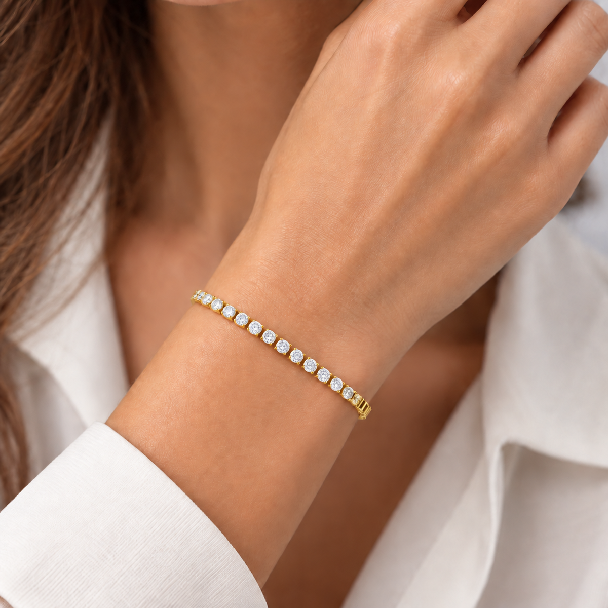 Bracciale Tennis 3mm in acciaio inox placcato oro con chiusura a scatto unisex