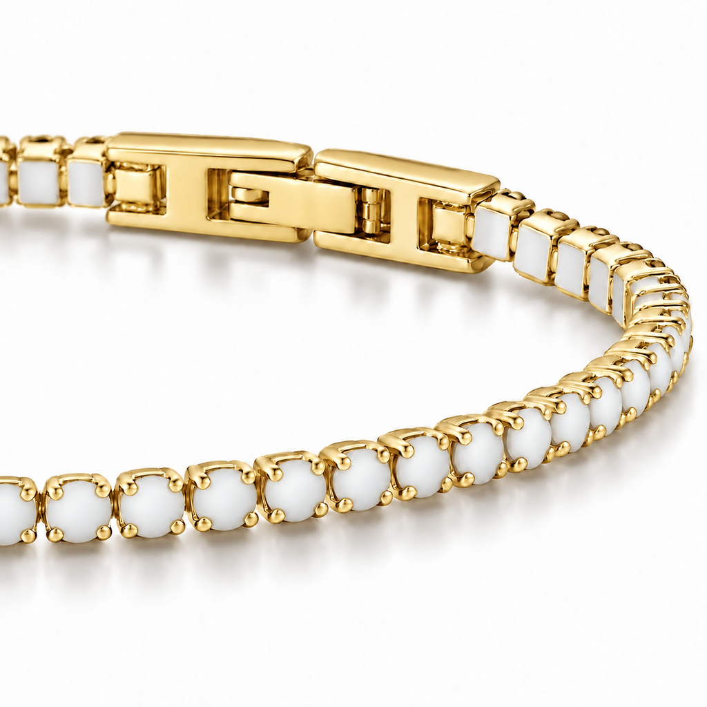 Bracciale Tennis 3mm in acciaio inox placcato oro con chiusura a scatto unisex