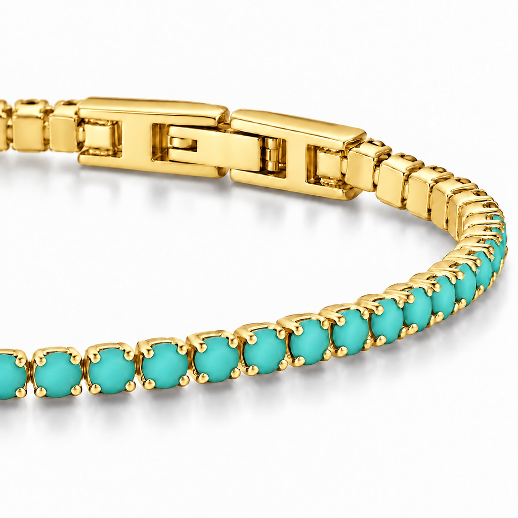 Bracciale Tennis 3mm in acciaio inox placcato oro con chiusura a scatto unisex