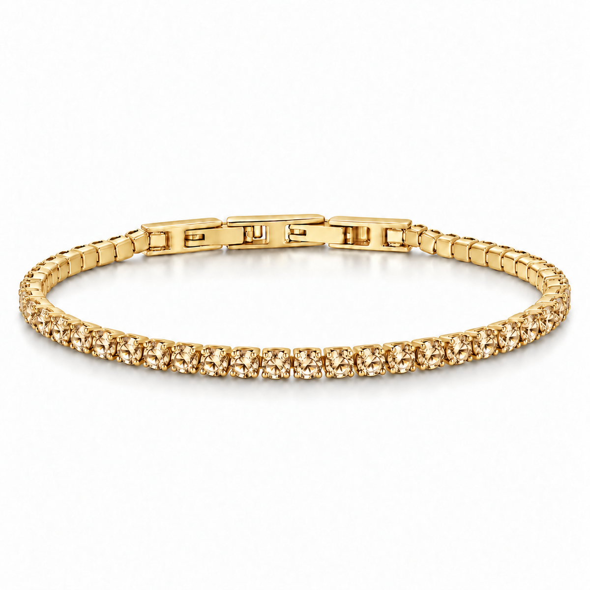 Bracciale Tennis 3mm in acciaio inox placcato oro con chiusura a scatto unisex