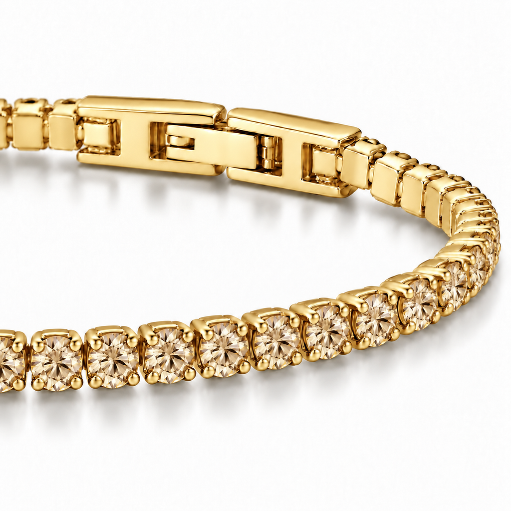 Bracciale Tennis 3mm in acciaio inox placcato oro con chiusura a scatto unisex