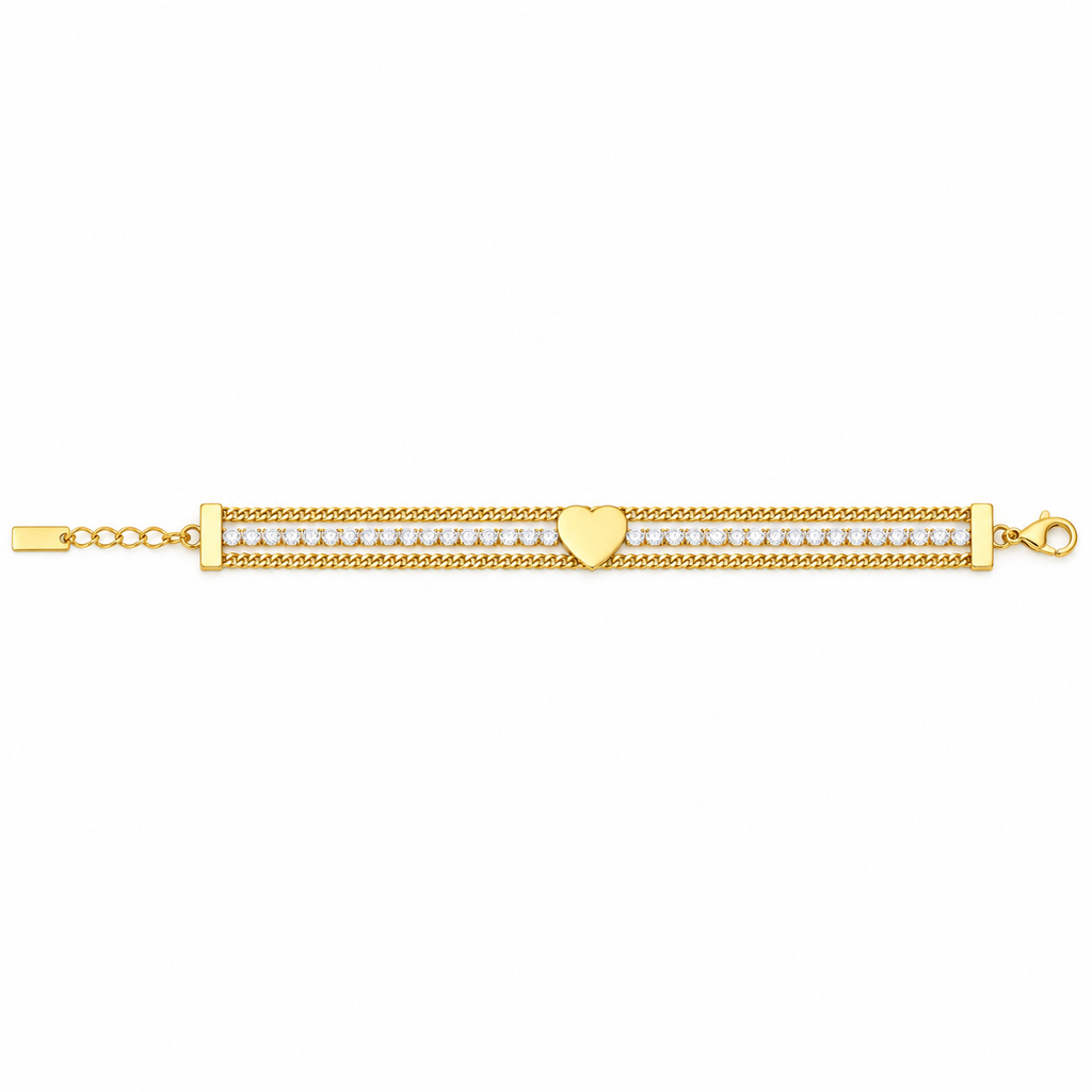 Bracciale Tennis in acciaio inox a tre fili e simbolo Cuore