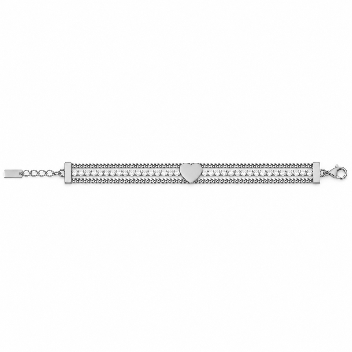Bracciale Tennis in acciaio inox a tre fili e simbolo Cuore