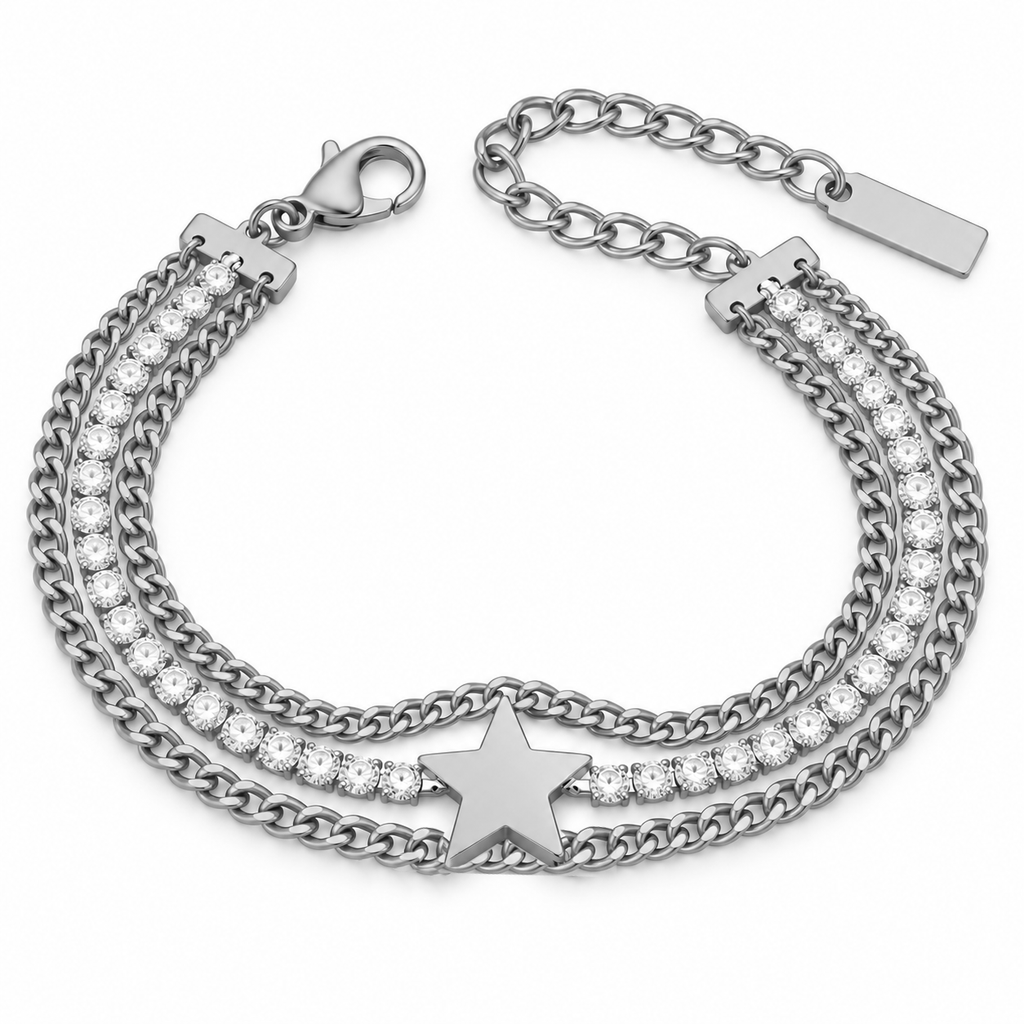 Bracciale Tennis in acciaio inox a tre fili e simbolo Stella