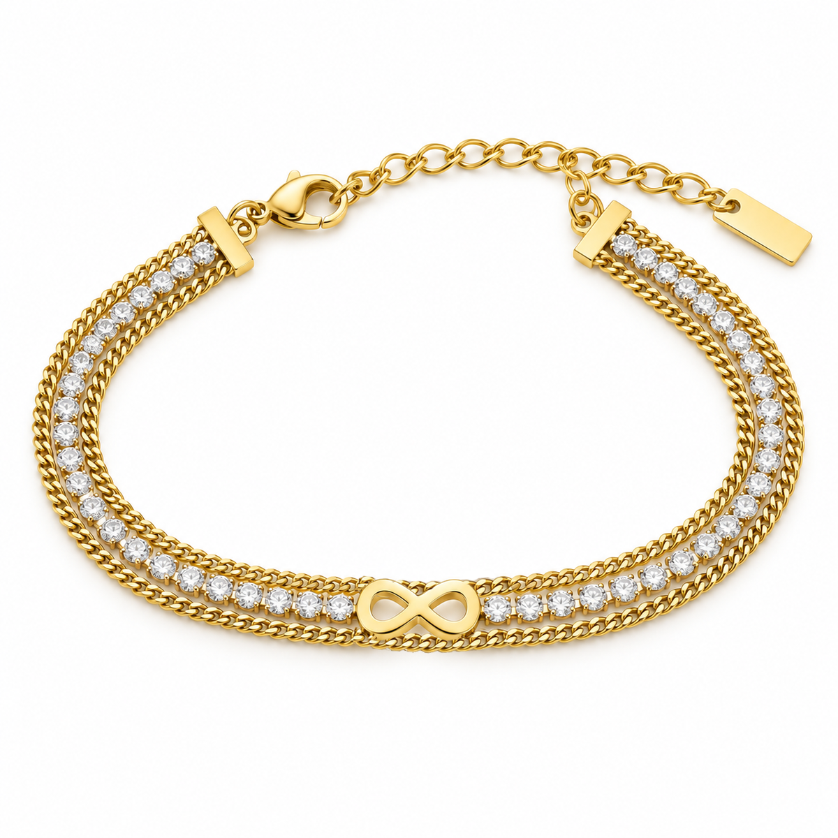 Bracciale Tennis in acciaio inox a tre fili e simbolo Infinito