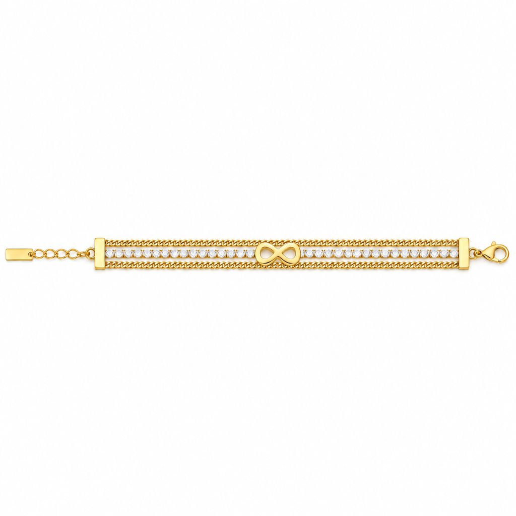 Bracciale Tennis in acciaio inox a tre fili e simbolo Infinito