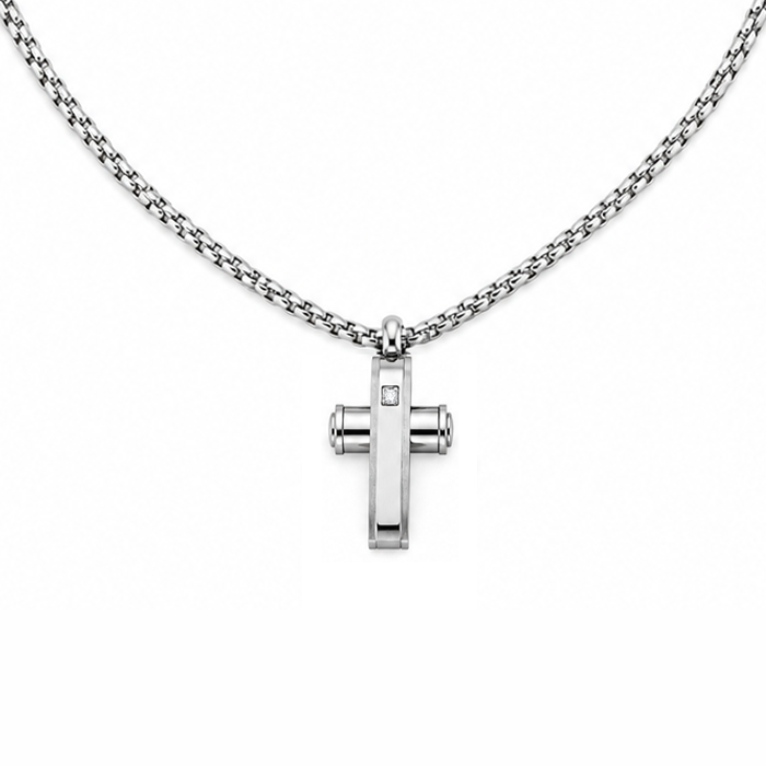 Collana Uomo con croce e strass crystal in acciaio inox