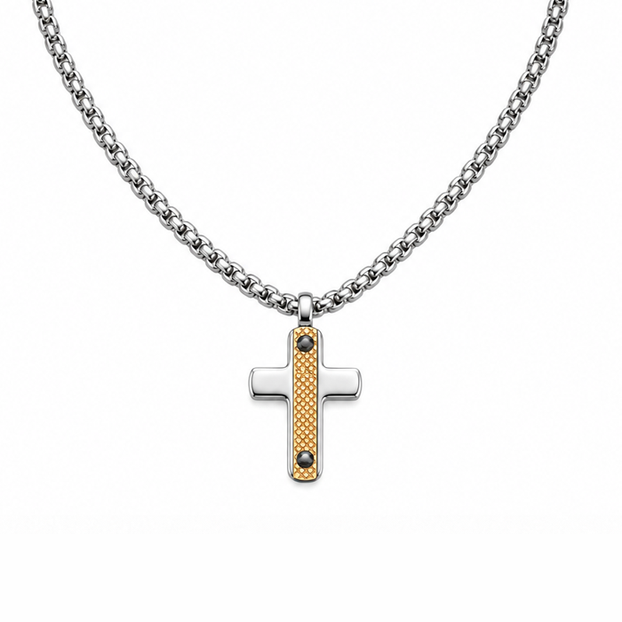 Collana Uomo con croce zingrinata rosè in acciaio inox