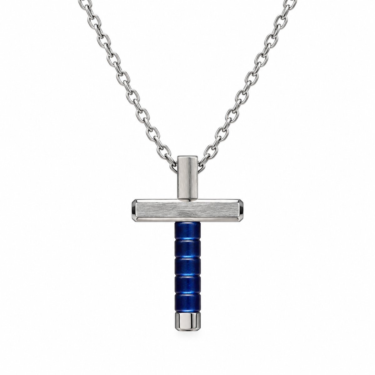 Collana Uomo con croce blu esagonale in acciaio inox